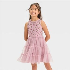 Girls Pink Purple Embroidered Floral Tulle Sleeveless Dress Cat & Jack Small 6/7